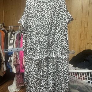 Women's White and Black Leopard Print Cold-Shoulder Dress